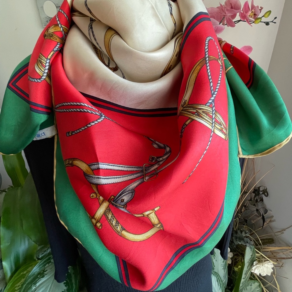 Vintage Gucci Equestrian Print Silk Scarf. - Picture 5 of 16